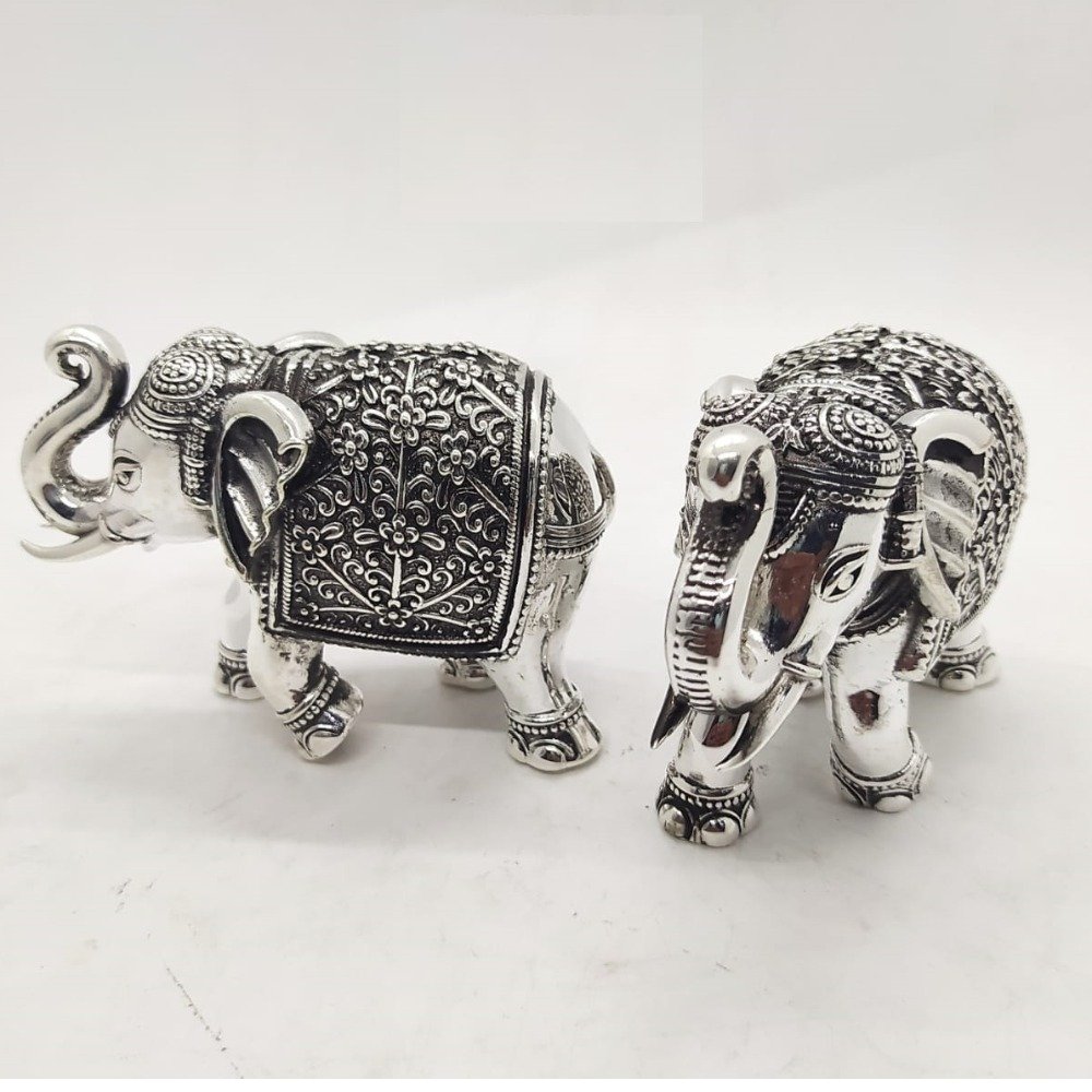 92.5 Pure Silver Elephant Pair With Raised Trunk PO-174-68