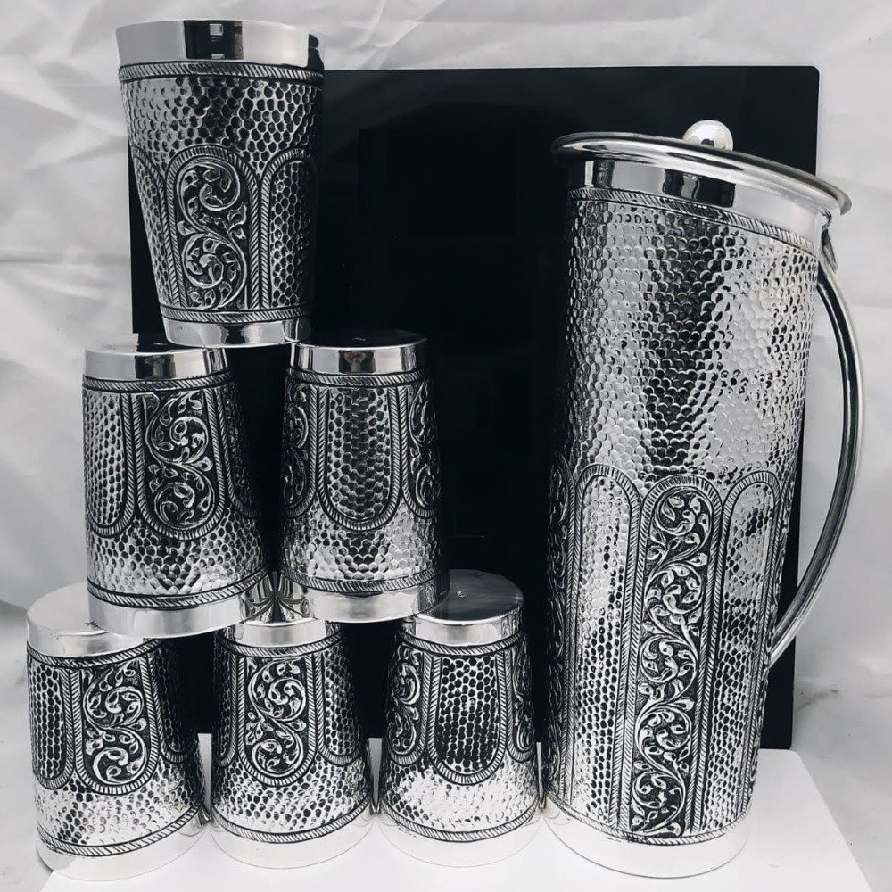 925 pure silver stylish antique jug and glasses set (1+6) pO-247-13