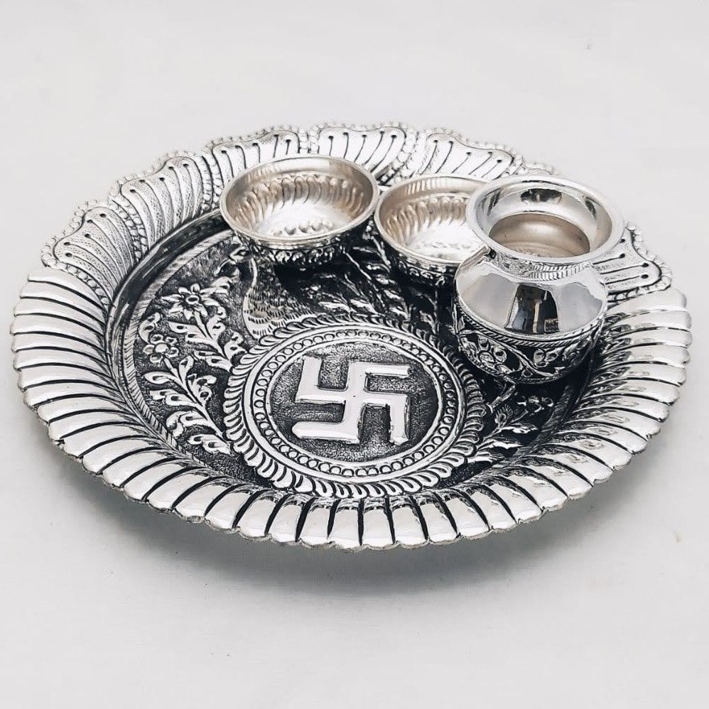 925 Pure Silver Antique Pooja Thali Set PO-263-20