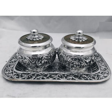 925 Pure Silver Stylish Antique Bharni And Tray Se... by 