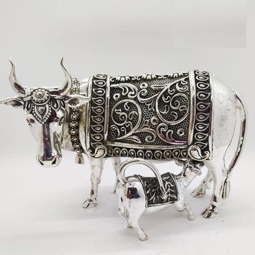925 Pure Silver Cow & Calf In Antique Carvings PO-... by 