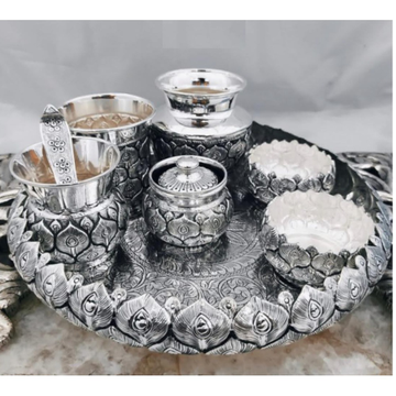 925 Pure Silver Arta Thali Set in Morr Pankh Nakas... by 