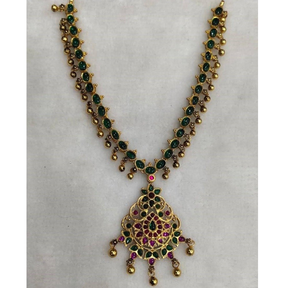 925 Pure Silver Stylish Navratan Necklace In Gold Plating Po-216-31