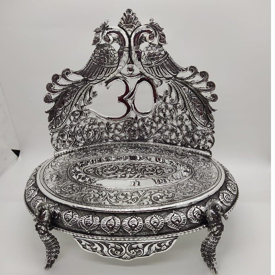 92.5 Pure Silver Antique Singhasan In Peacock Nakashii PO-141-14