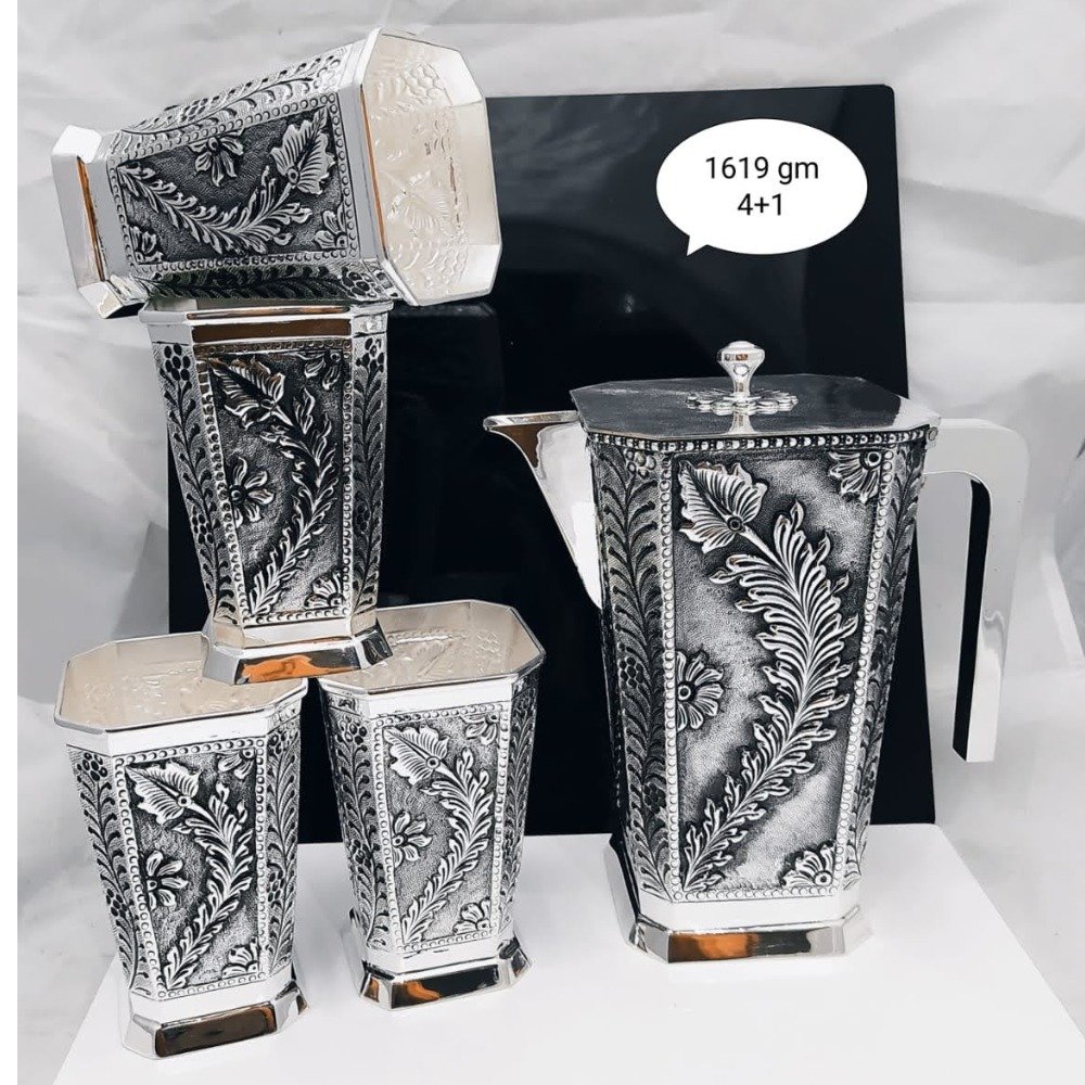 92.5 pure silver designer fancy shape jug glasses set po-247-07