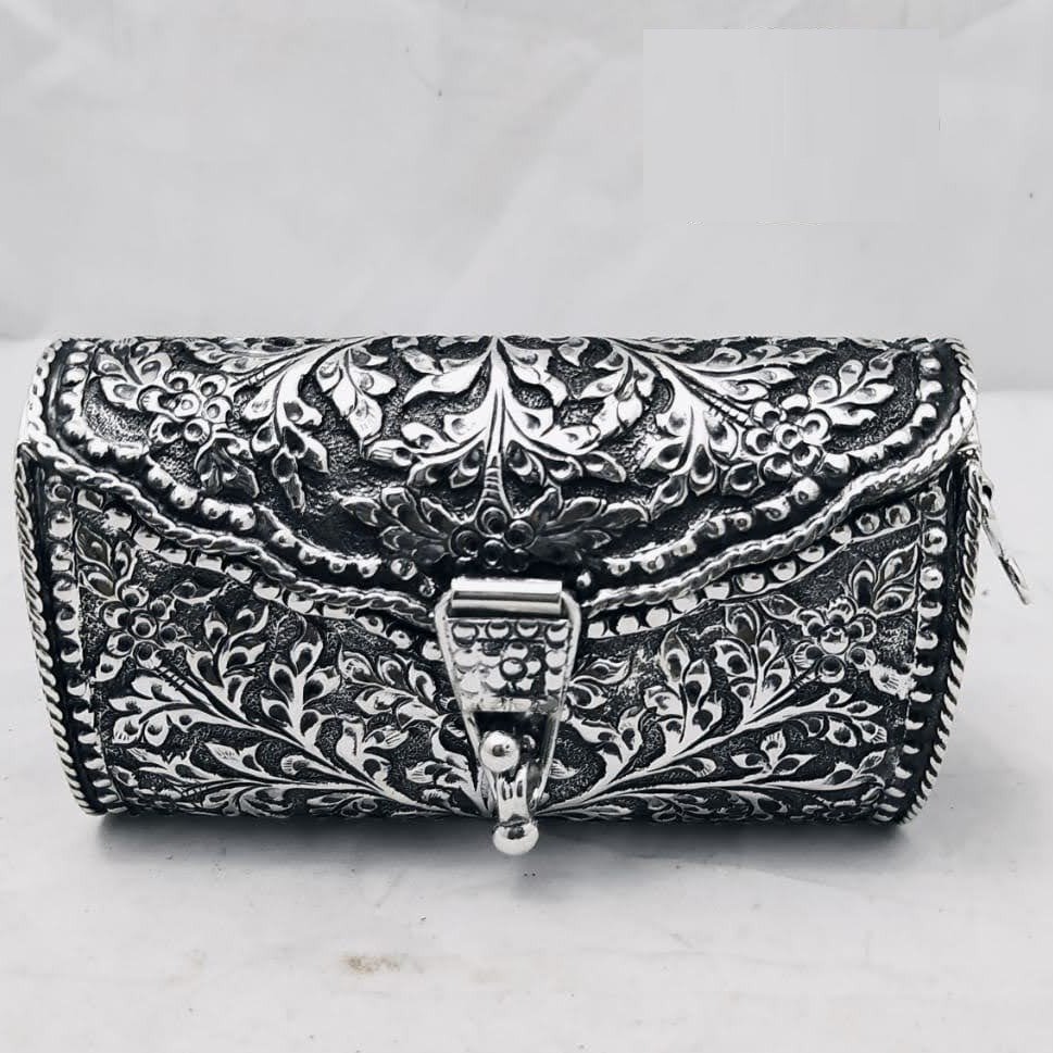 925 pure silver ladies clutch with handle in fine nakashii pO-164-09