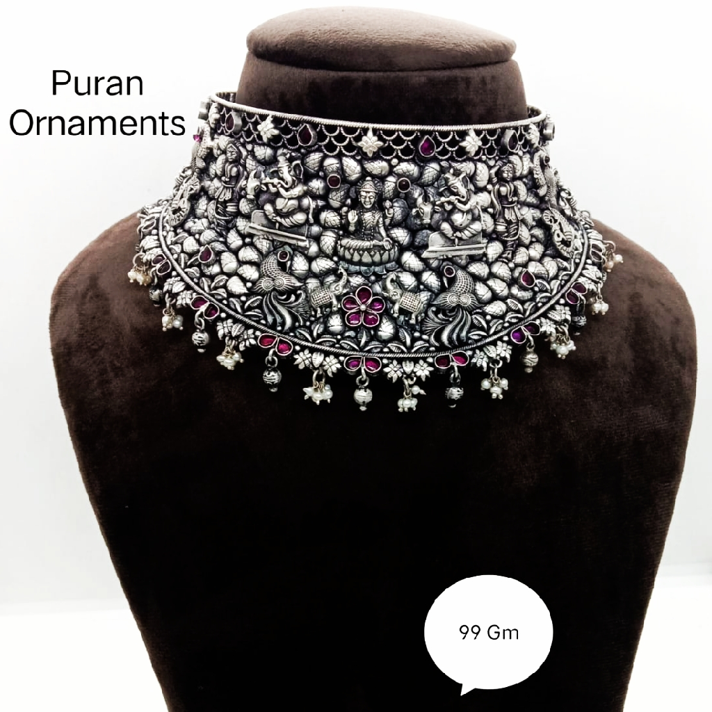 Pure silver  temple chokar necklace in light weight