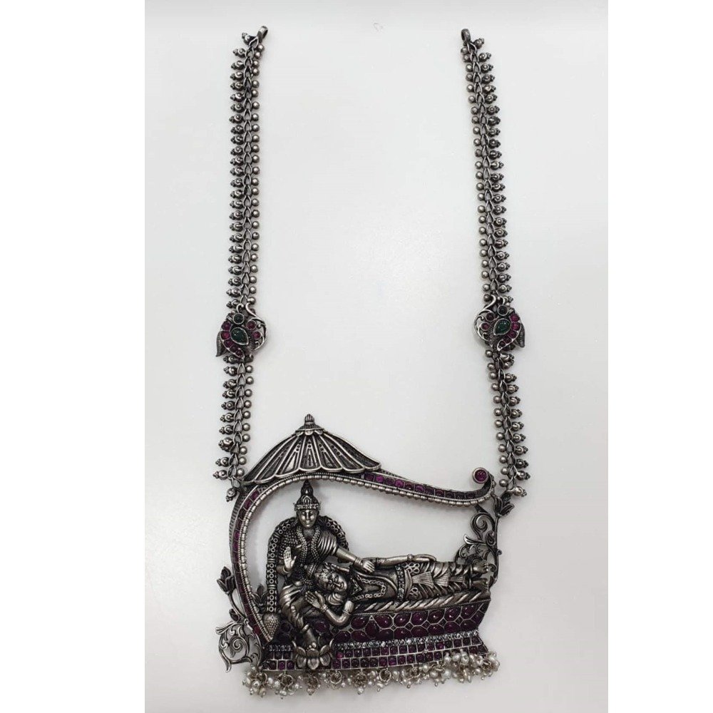 92.5 pure silver Long Lakshmi Vishnu Temple Necklace pO-216-04