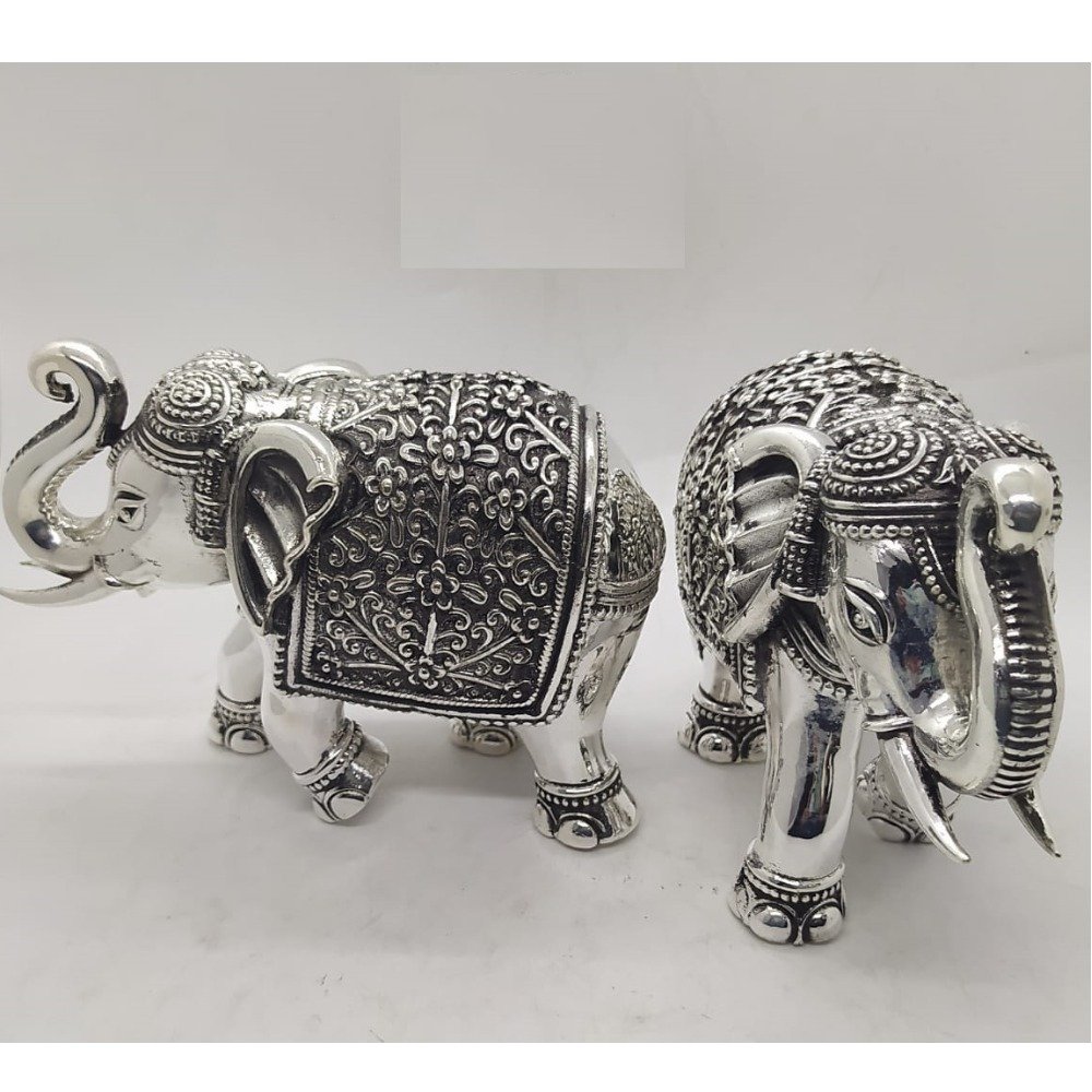 92.5 Pure Silver Elephant Pair With Raised Trunk PO-174-67