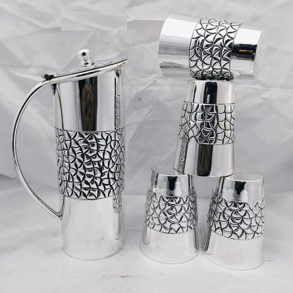 925 pure silver stylish antique jug and glasses set (1+4) pO-247-14