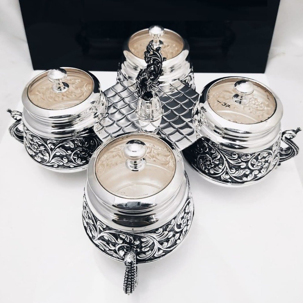 925 pure silver Stylish dry fruit Boxes with Stand pO-151-07