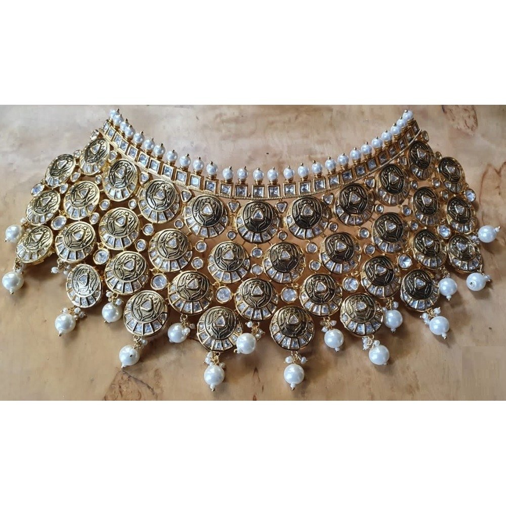 925 pure silver Designer Kundan choker With Earrings pO-216-05