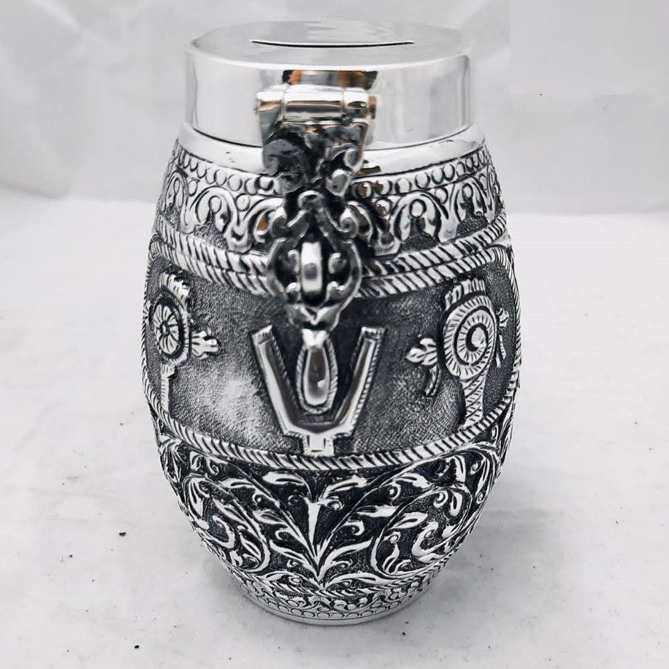 92.5 Pure Silver Designer Fancy Shape Antique Money Bank PO-149-02