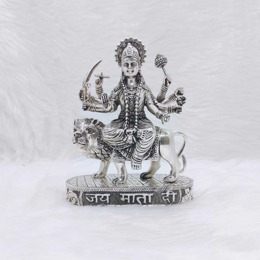 Hallmarked silver sherawali mata idol in high antique finishing