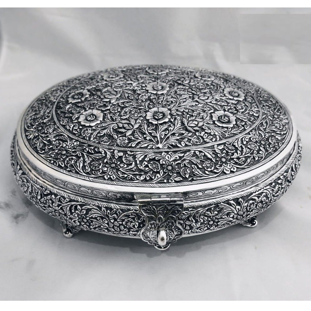 925 Pure Silver Dry Fruit Box (Pandan) In Deep Carvings PO-147-12