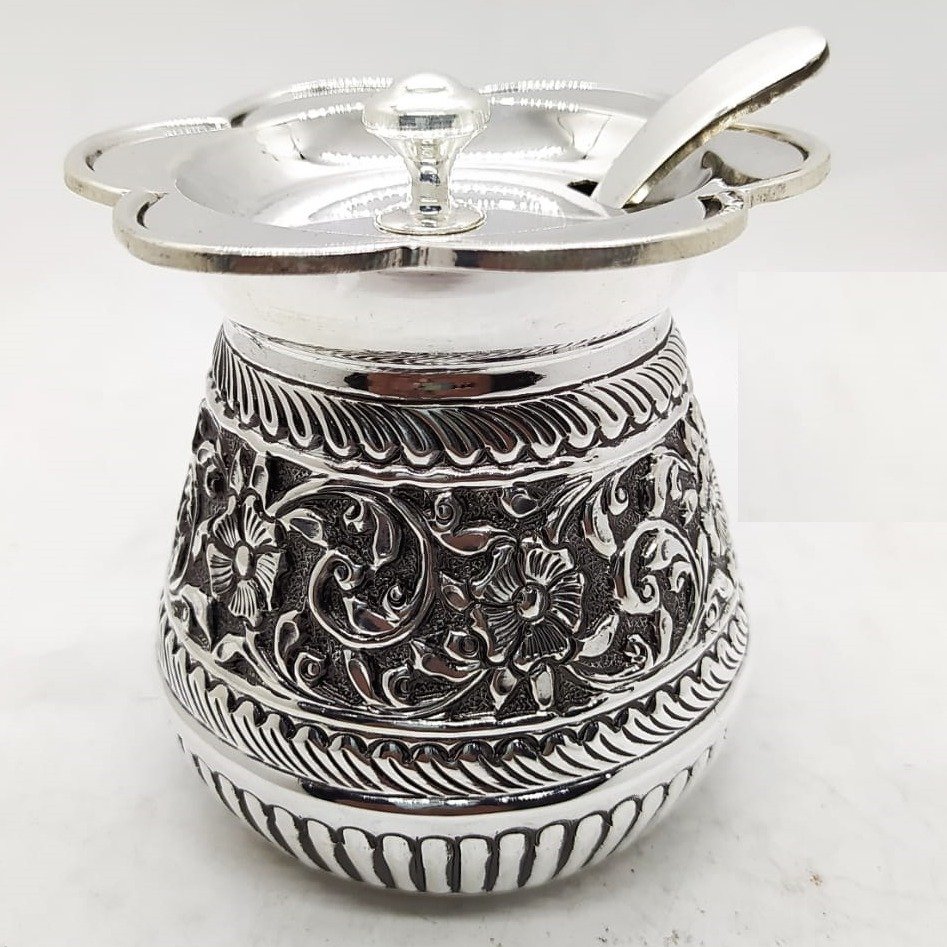 925 Pure Silver Ghee Dani with Spoon and Lid po-244-07