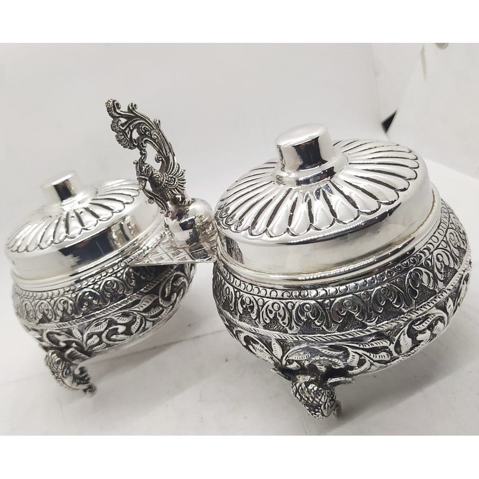 925 Pure Silver Stylish Antique Bharni And Tray Set PO-265-02