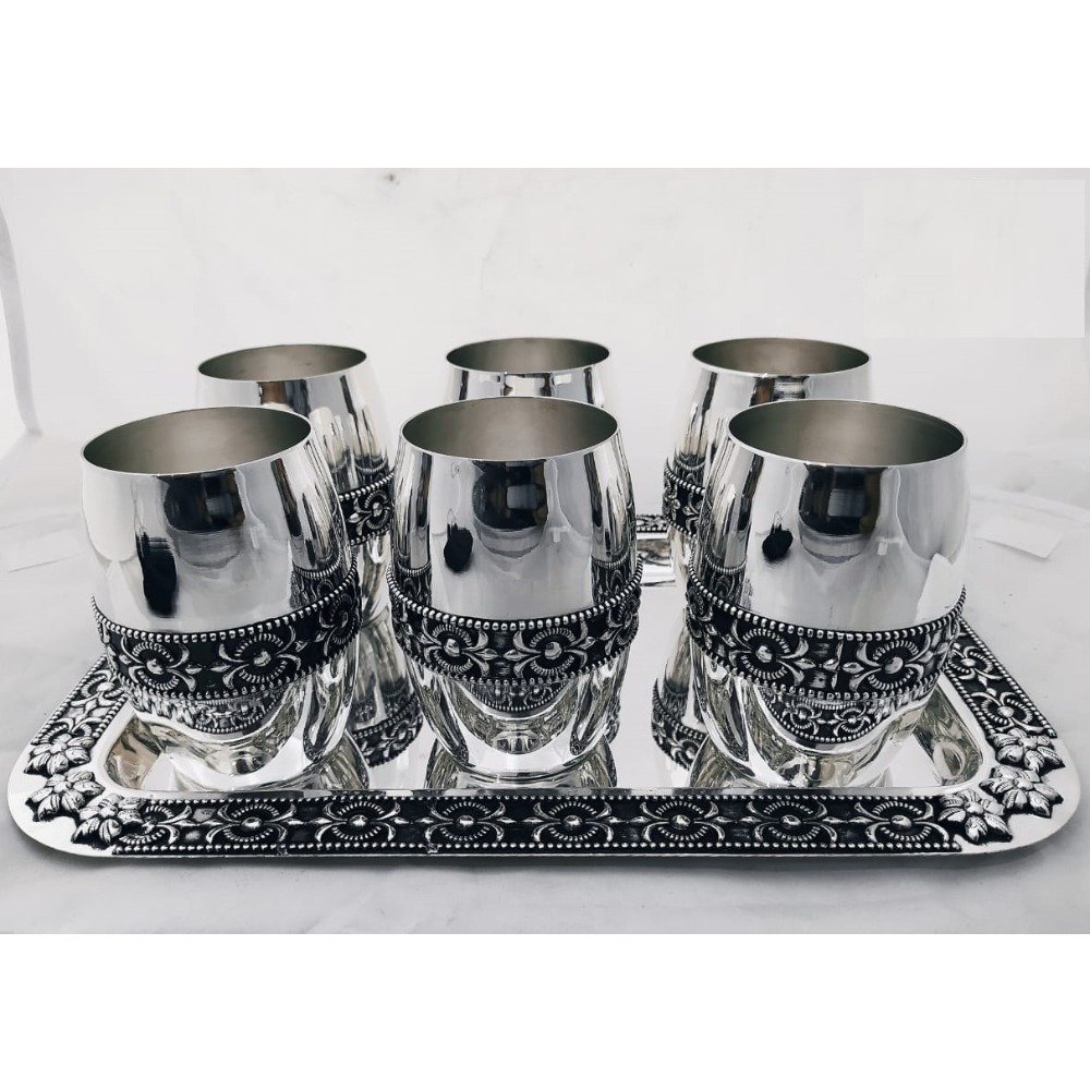 92.5% Pure Silver Stylish Glasses  and tray set PO-170-03