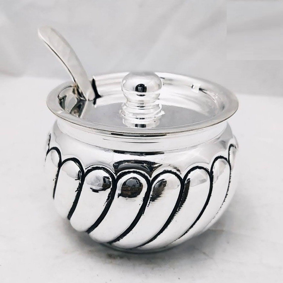 925 pure silver stylish ghee dani with spoon and lid pO-244-06