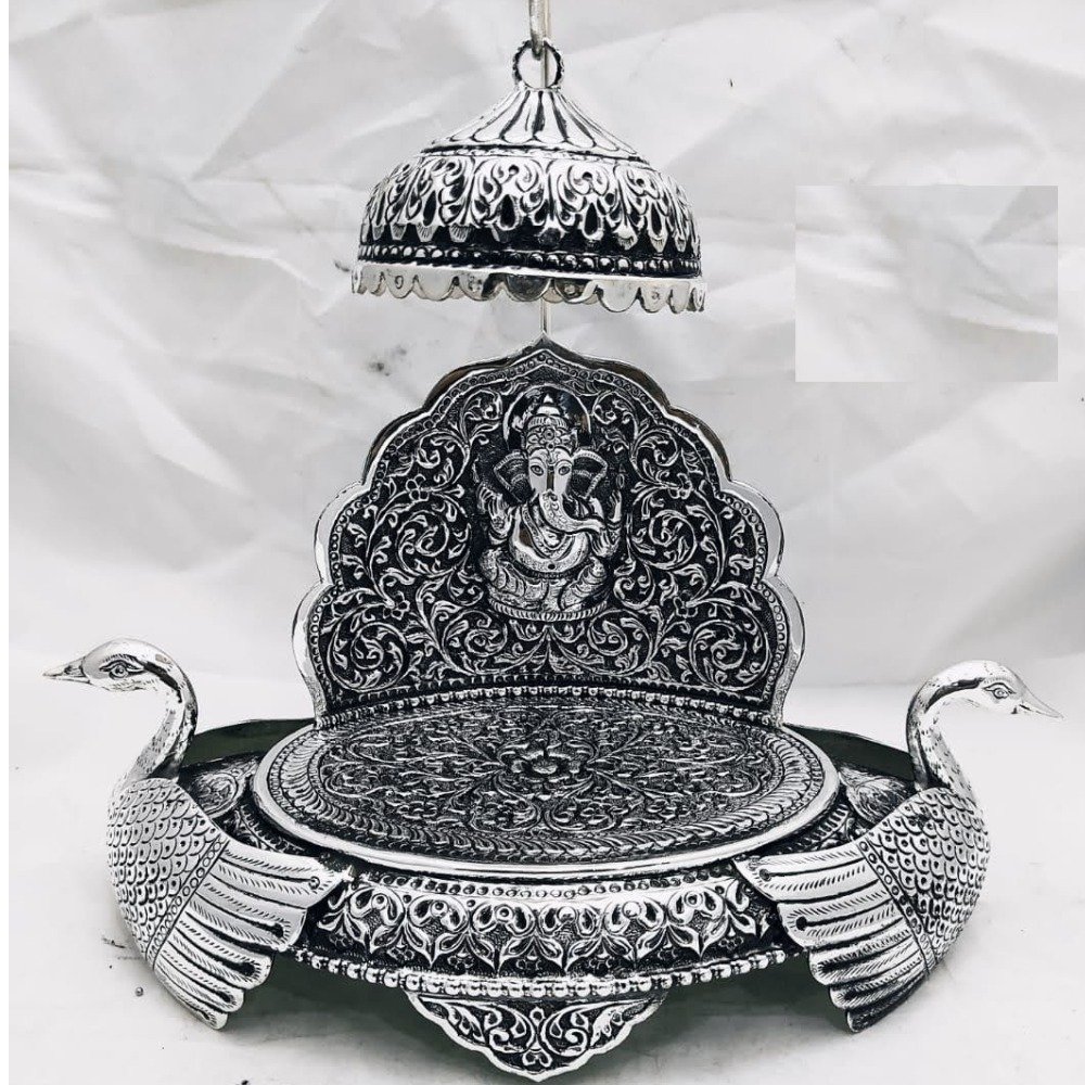 925 pure silver antique singhasan with duck legs po-141-03