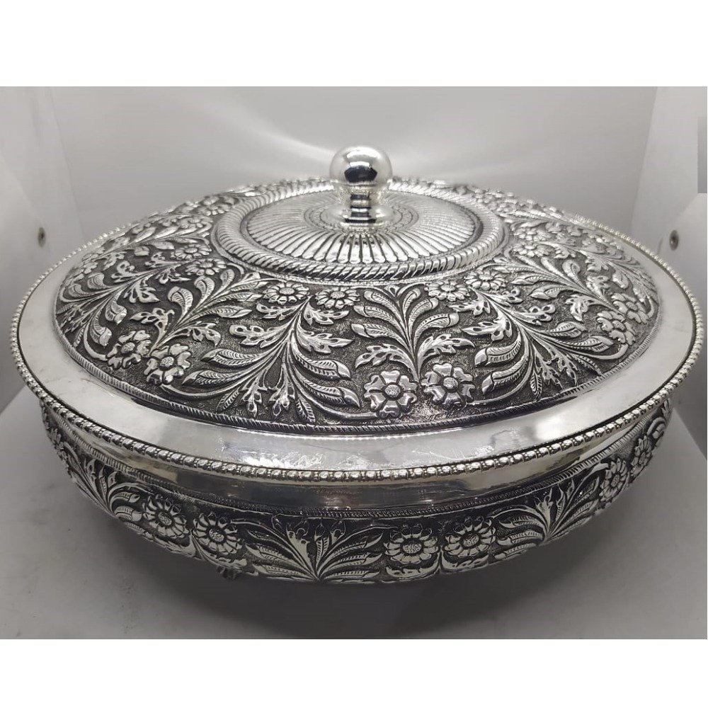 925 Pure Silver Stylish Serving Bowl with Silver Cover PO-151-01.