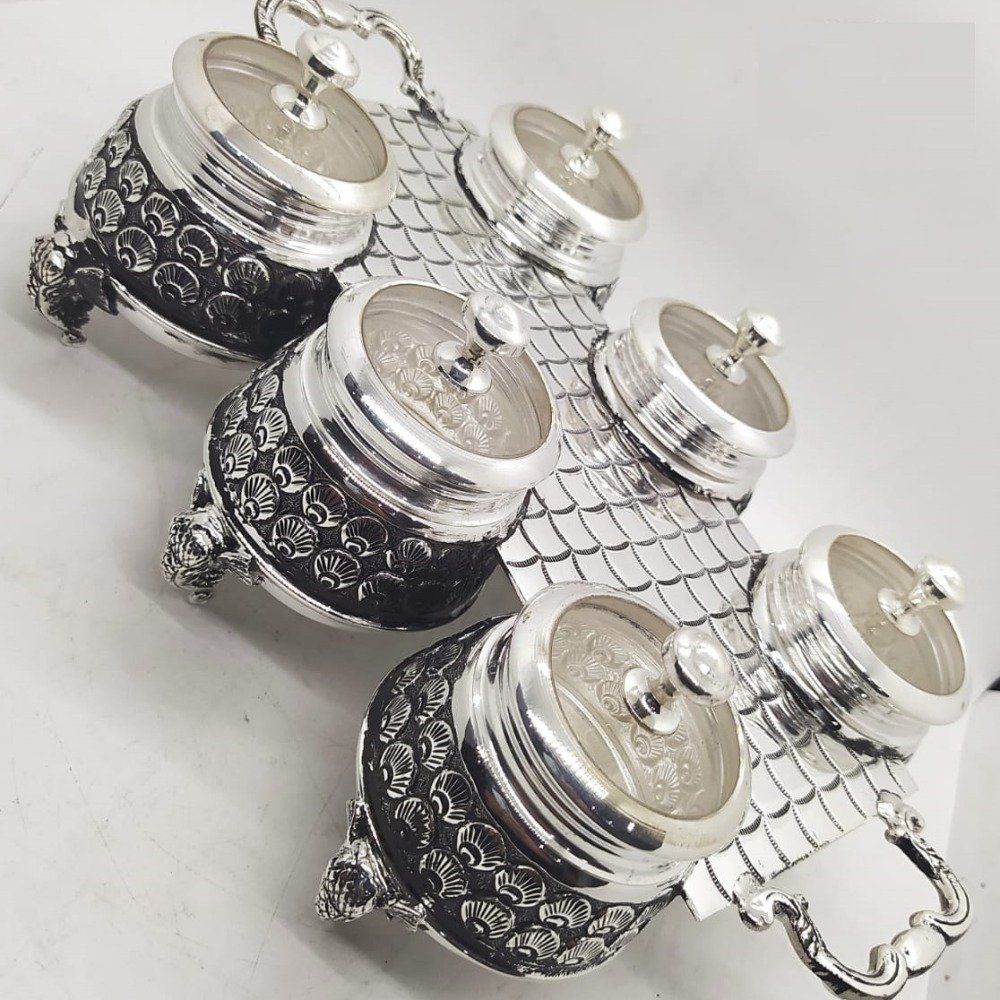 925 Pure Silver Stylish Dry Fruit Jars With Tray PO-151-09