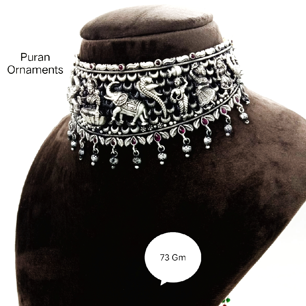 Pure silver  temple chokar necklace in light weight