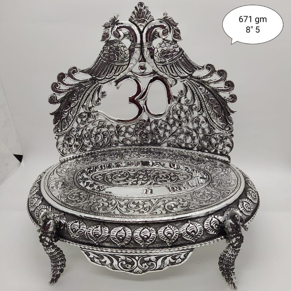 92.5 Pure Silver Antique Singhasan In Peacock Nakashii PO-141-14