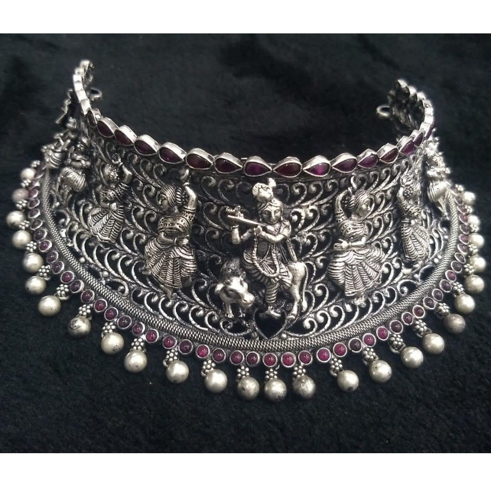925 pure silver temple choker in antique polish pO-216-14