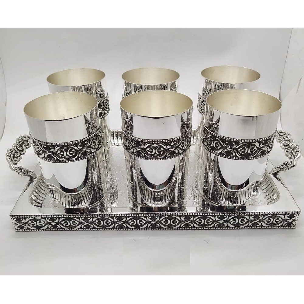 92.5% Pure Silver Stylish Glasses And Tray Set PO-170-04