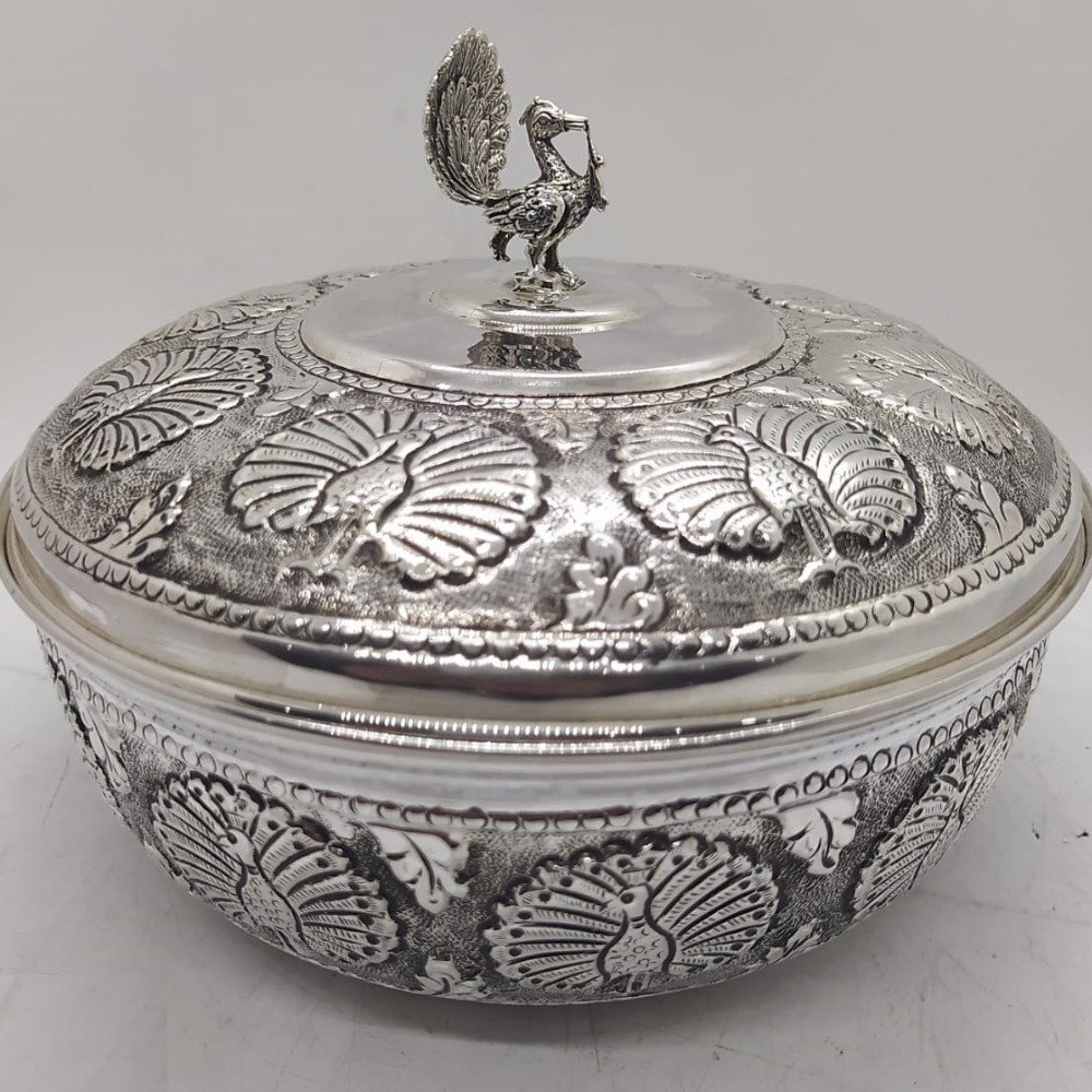 925 Pure Silver Stylish Serving Bowl with Pure Silver Cover PO-147-18