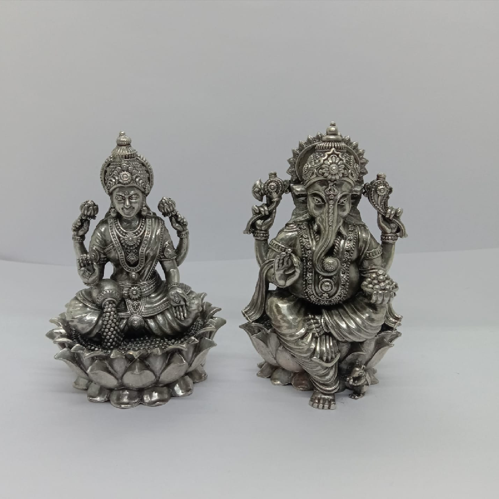 Pure silver idol of laxmi ganesha