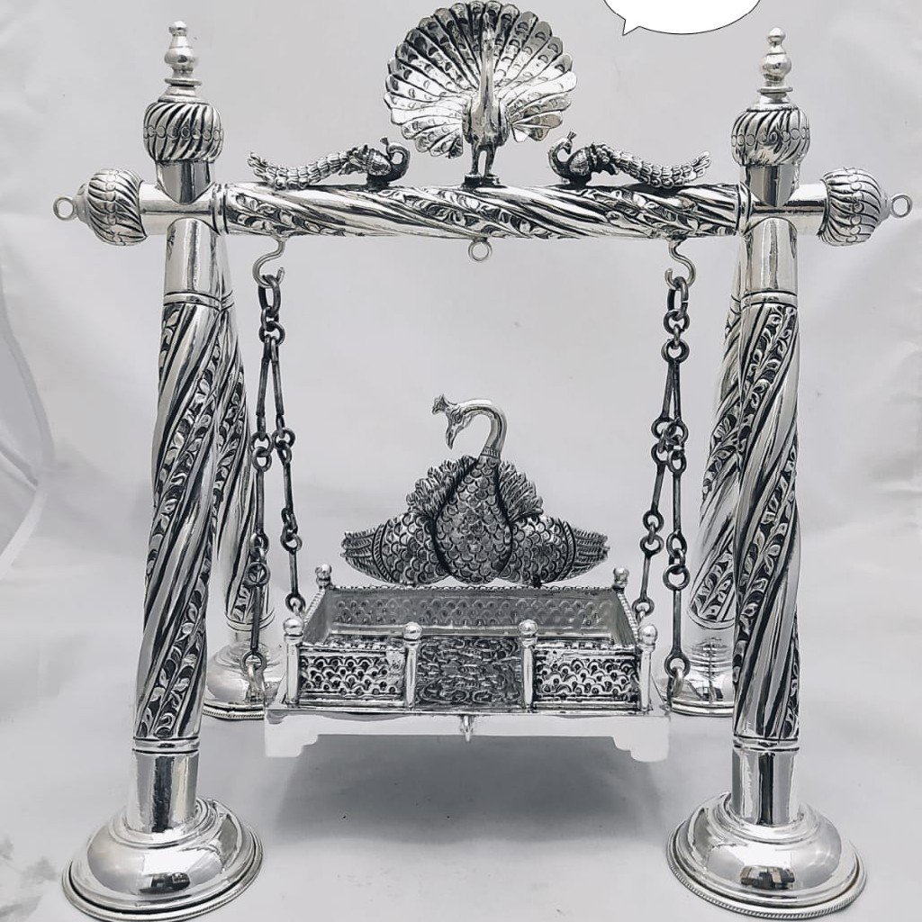 Pure silver Swing jhulla for ladoo gopal in antique po-320-01