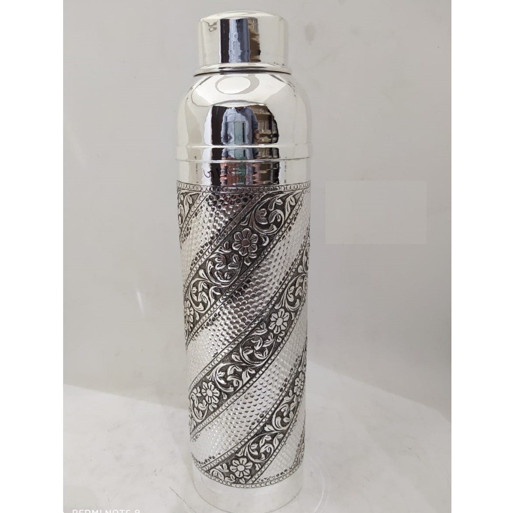 92.5 Pure Stylish Silver Bottle In Fine Antique Carvings Po-243-06