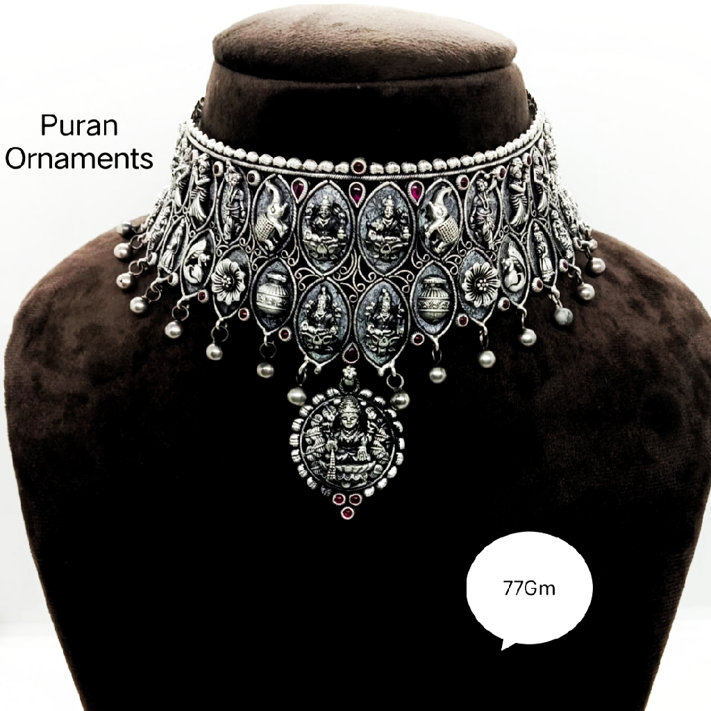 Pure silver  temple chokar necklace in light weight