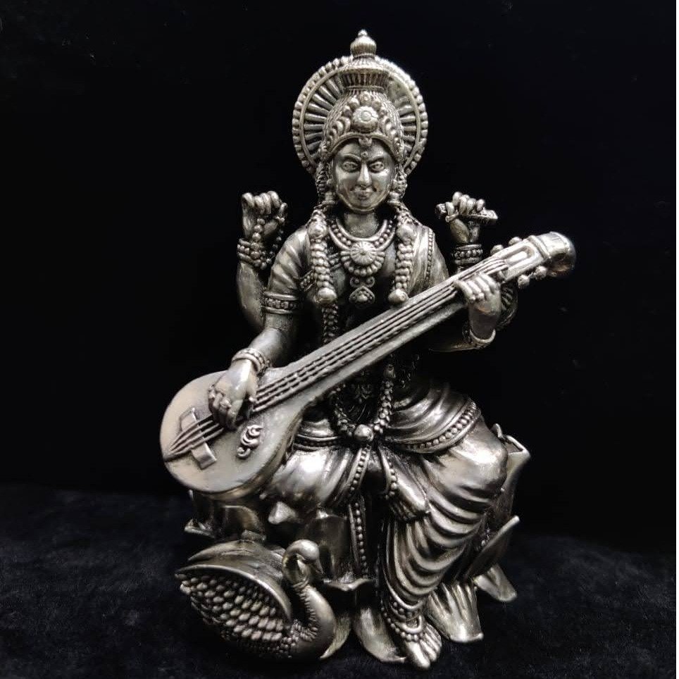 Pure Silver Saraswati Idol in High Finishing PO-138-04