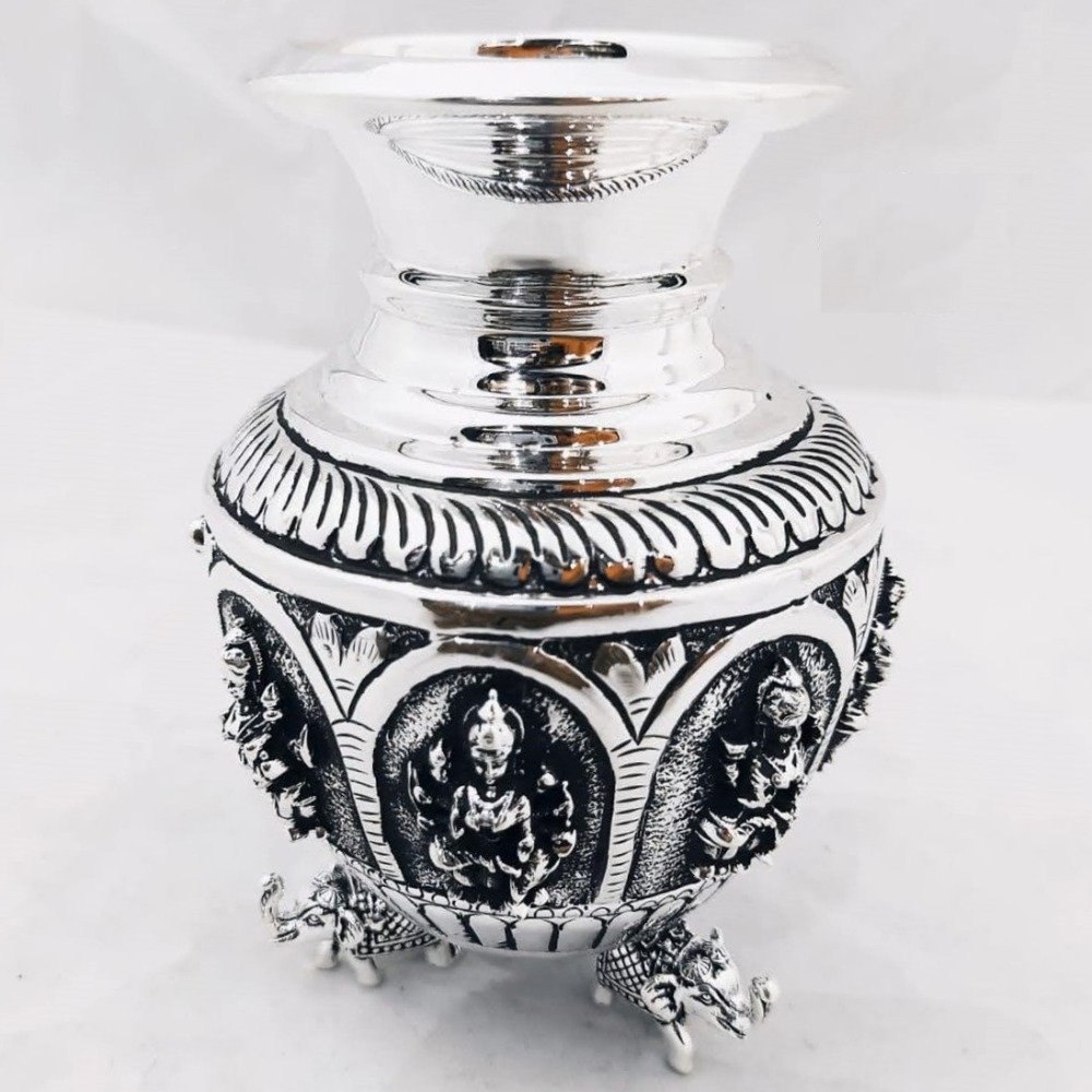 Pure silver astalakshmi kalash with hathi legs pO-168-05