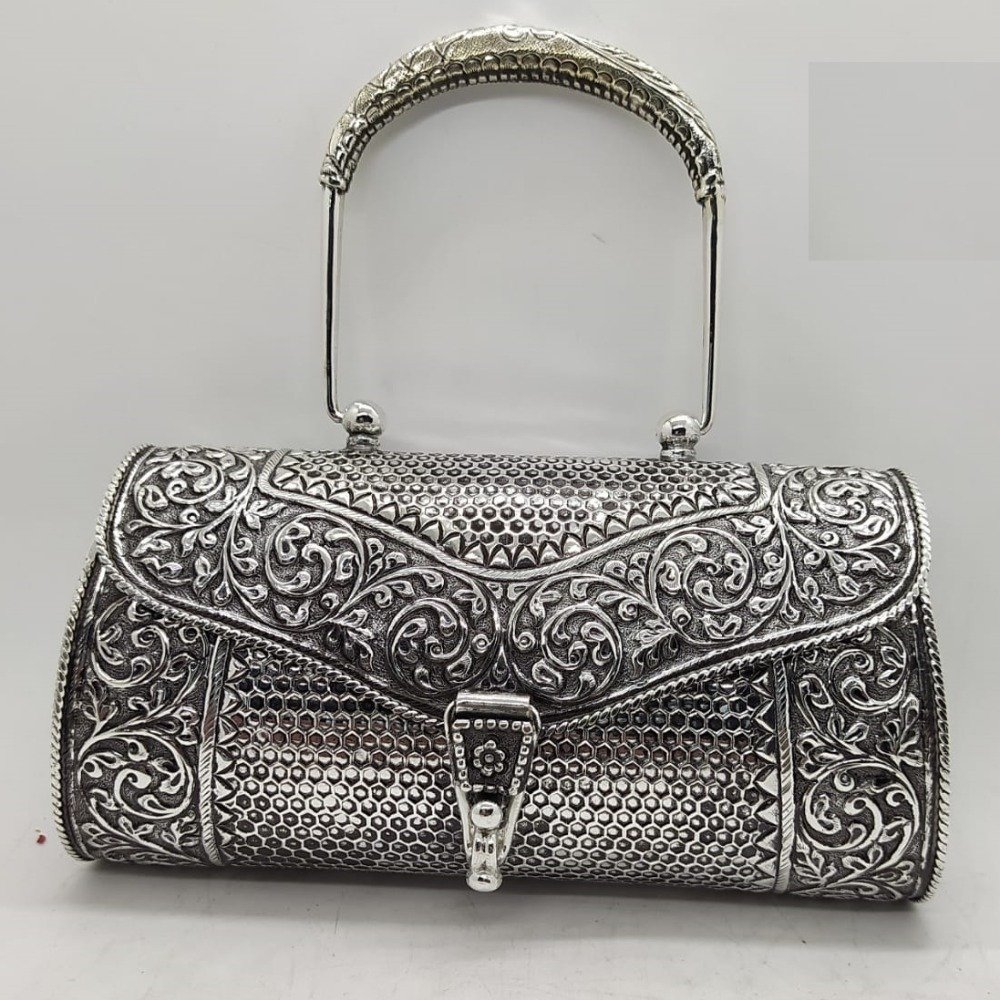 puran 925 pure silver antique shoulder bag in nakshii work.