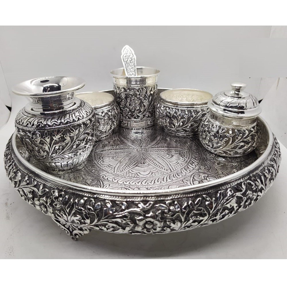 925 Pure Silver Antique Pooja Thali Set PO-263-30