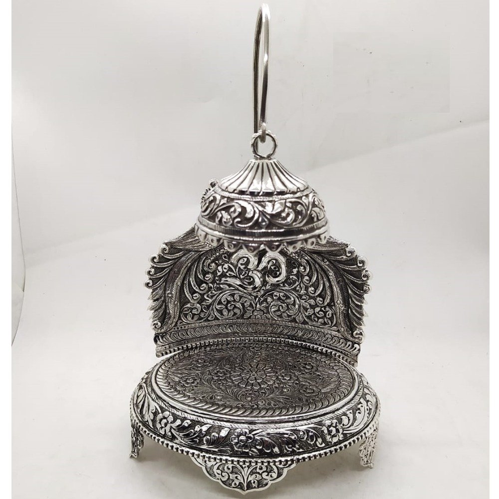 Puran Hallmarked Real Silver Singhasan In Antique Finishing