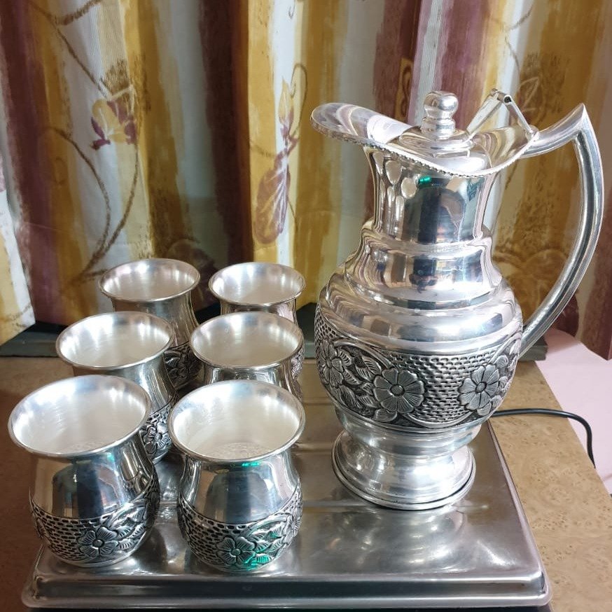 92.5% Pure Silver Stylish Jug And Glasses Set PO-247-28