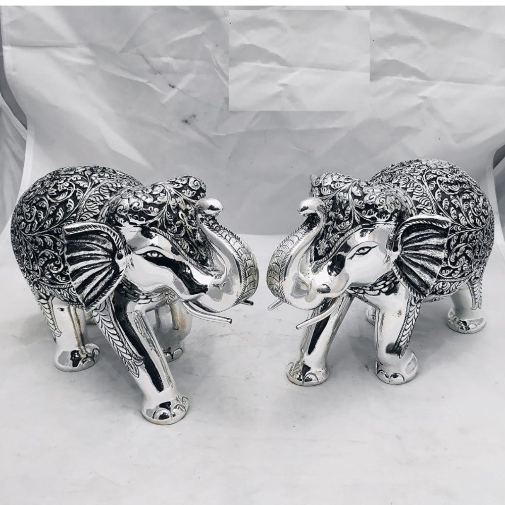 92.5 Pure Silver Elephant Pair With Raised Trunk PO-174-11