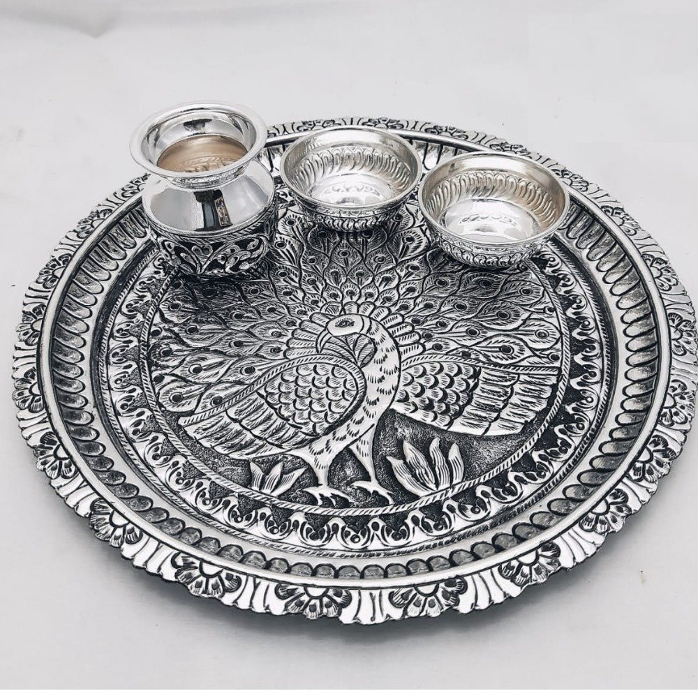 925 Pure Silver Antique Pooja Thali Set PO-263-16