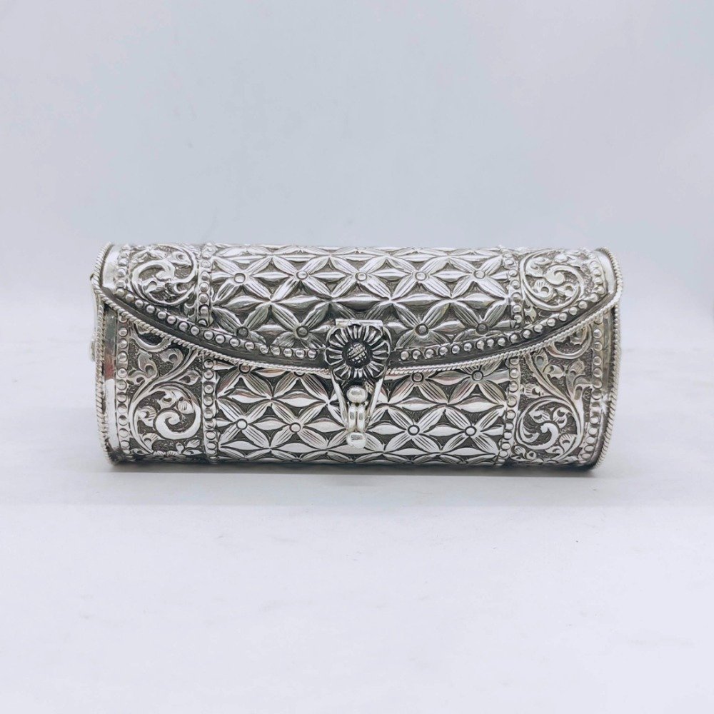 Silver designer shop clutch bag