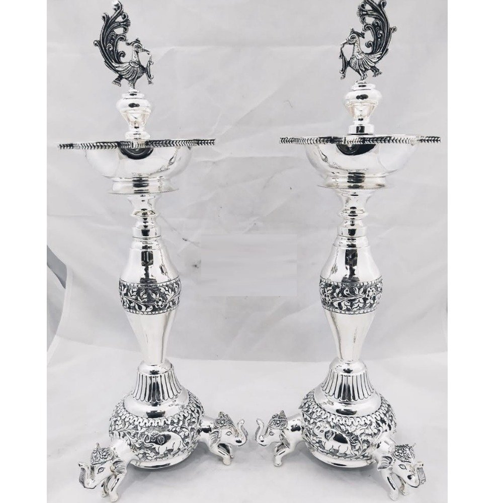 925 pure silver lamp (samayi) with elephant base pO-143-09