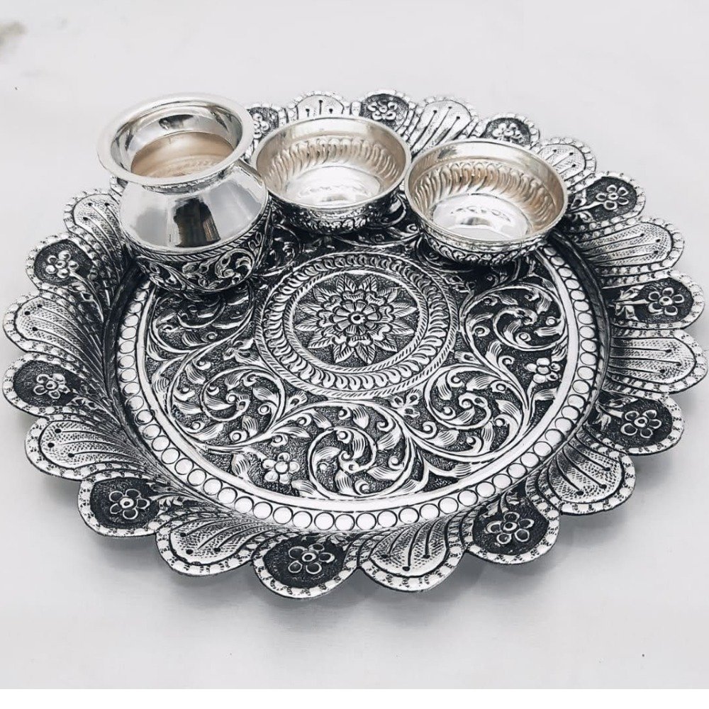 925 Pure Silver Antique Pooja Thali Set PO-263-14