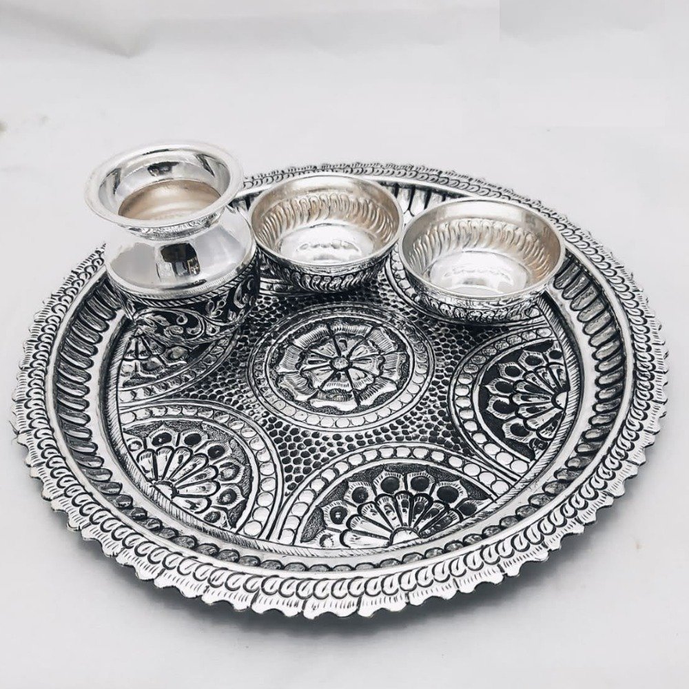 925 Pure Silver Antique Pooja Thali Set PO-263-27