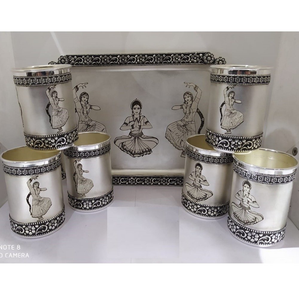 92.5% Pure Silver Stylish Glasses And Tray set PO-170-02