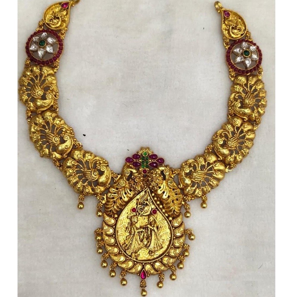 925 Pure Silver Stylish Navratan Necklace In Gold plating PO-216-39