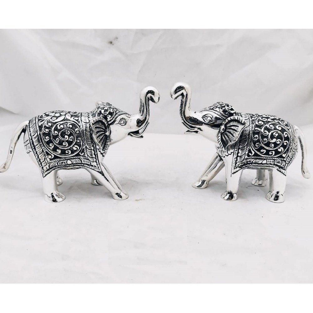 92.5 Pure Silver Elephant Pair With Raised Trunk PO-174-52